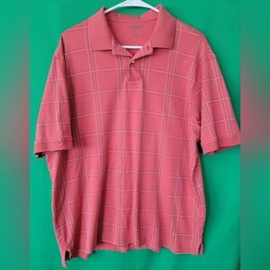 Roundtree & Yorke Red Plaid Polo Shirt Silky Finish Collection Men Size Large L